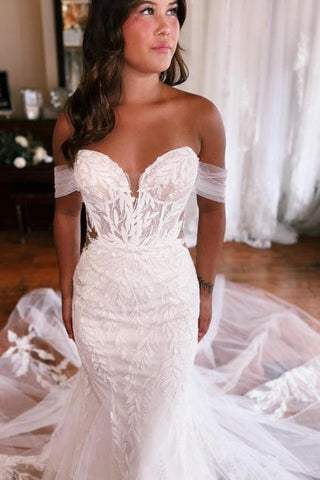 Mermaid Floor-Length Sweetheart Strapless Off-The-Shoulder Wedding Dresses with Appliques