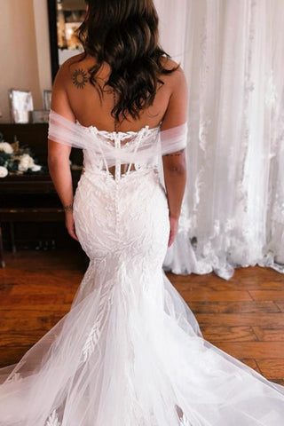 Mermaid Floor-Length Sweetheart Strapless Off-The-Shoulder Wedding Dresses with Appliques