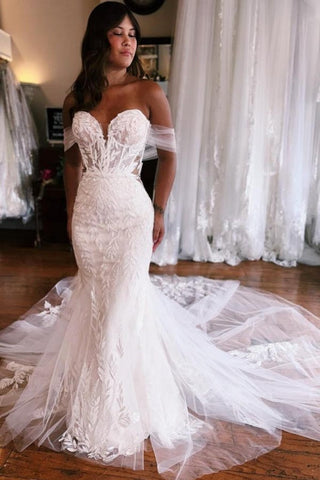 Mermaid Floor-Length Sweetheart Strapless Off-The-Shoulder Wedding Dresses with Appliques