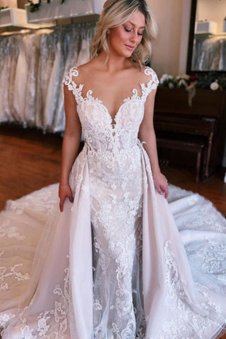 Mermaid Sweetheart Off-The-Shoulder Tulle Wedding Dresses with Lace