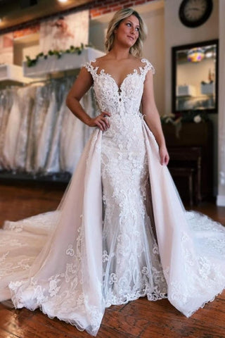 Mermaid Sweetheart Off-The-Shoulder Tulle Wedding Dresses with Lace