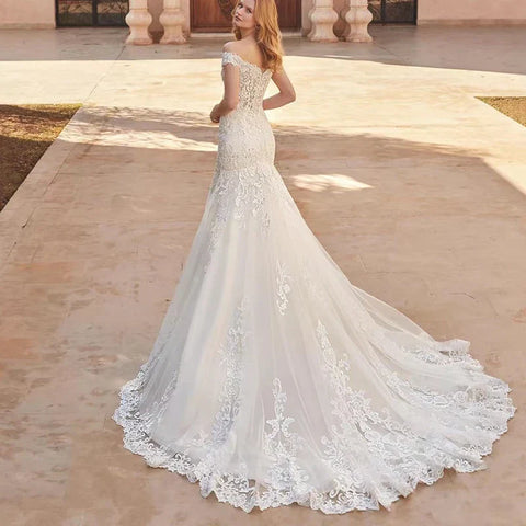 Mermaid Wedding Dress Off The Shoulder Vintage With Lace Embroidery Vestido De Noiva Sexy V-Neck Vestidos De Novia