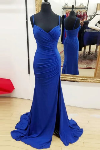 Mermaid Chiffon V-neck Spaghetti Straps Bridesmaid Dresses With Slit