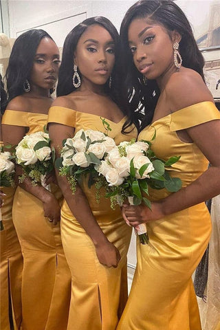 Mermaid Yellow Bridesmaid Dress With Slit VMB42