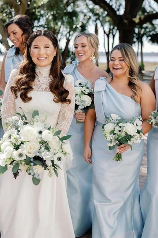 Mermaid One-Shoulder Bow Strap Black Bridesmaid Dress BD125