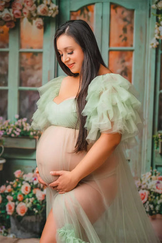 Sheer Maternity Photoshoot Dress with Slit