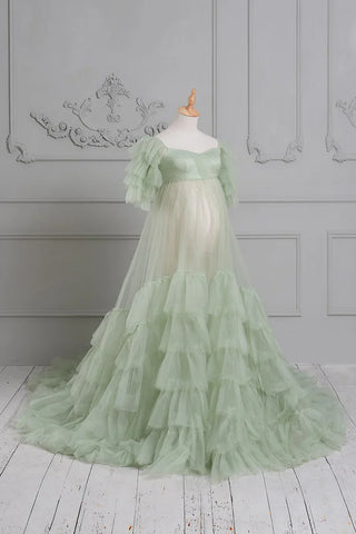 Sheer Maternity Photoshoot Dress with Slit