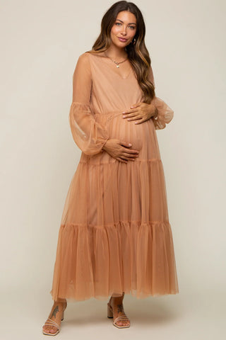 Mesh Tiered Maternity Dress