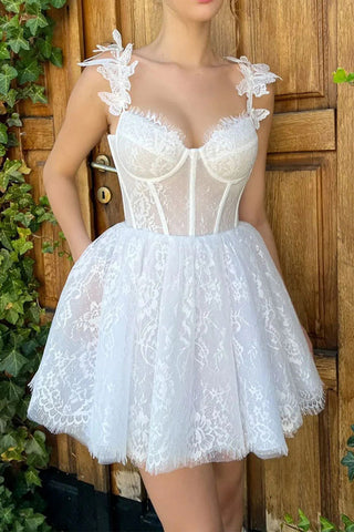 Minivestido blanco de encaje para baile de graduación PD519