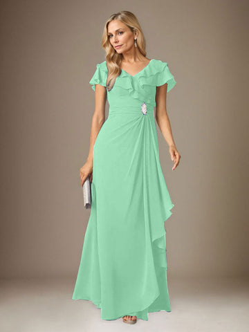 Stormy A-Line V-Neck Ruched Chiffon Dress