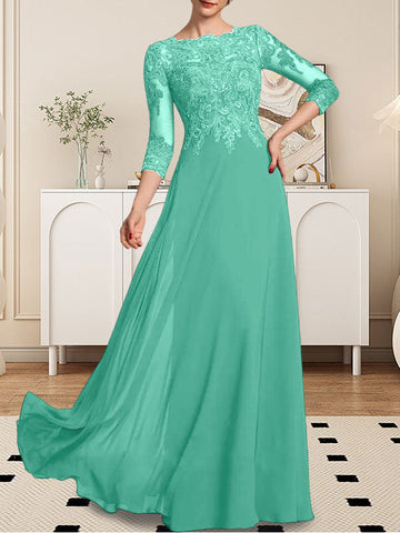 A-line Scoop Floor-Length Lace Chiffon Mother of the Bride Dress With Sequins