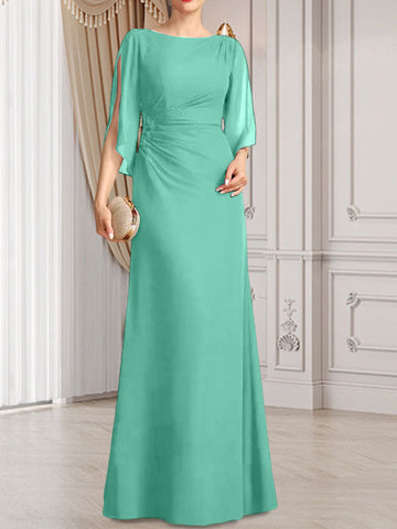 Vestido de corte recto/columna, largo hasta el suelo, de gasa, para la madre de la novia, con plisados ​​y cuentas.