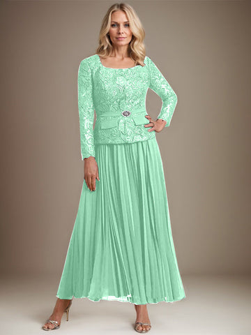 A-line Square Ankle-Length Chiffon Mother of the Bride Dress With Pleated
