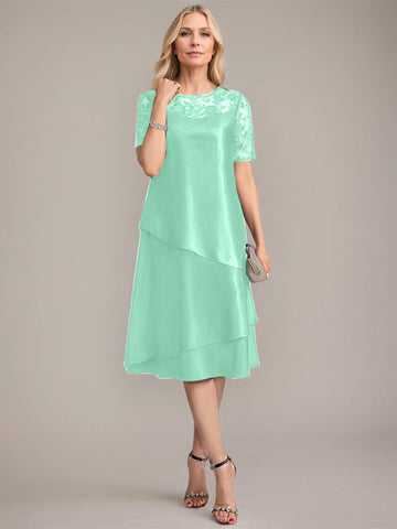 A-Line Scoop Knee-Length Mother of the Bride Dress With Applique & Sequins