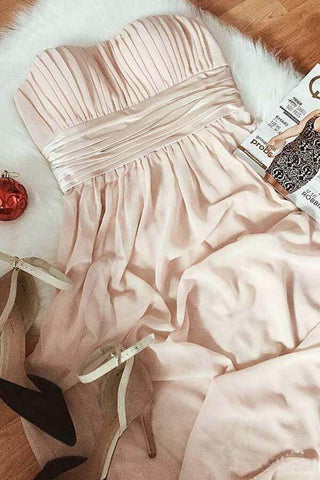 Modest Chiffon A-line Strapless Ruched Floor Length Bridesmaid Dresses