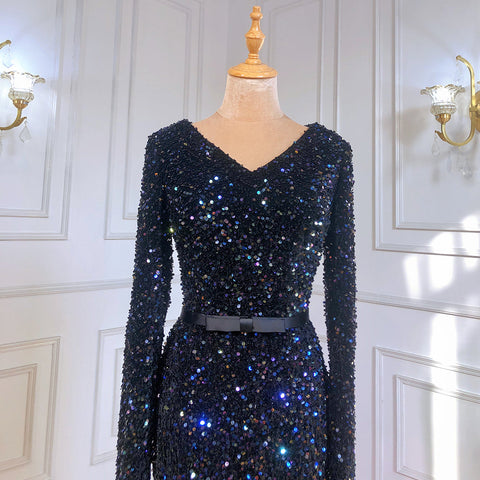 Moslim Black Sequin Mermaid Avond Jurken 2025 Elegante Sparkle Luxe Voor Vrouwen Party LA71486