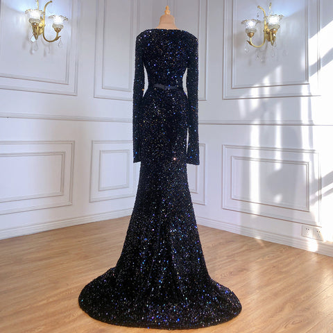 Moslim Black Sequin Mermaid Avond Jurken 2025 Elegante Sparkle Luxe Voor Vrouwen Party LA71486