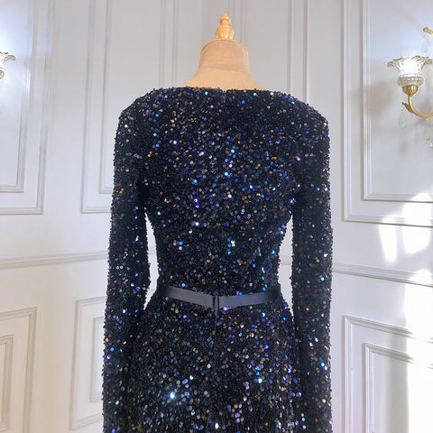 Moslim Black Sequin Mermaid Avond Jurken 2025 Elegante Sparkle Luxe Voor Vrouwen Party LA71486