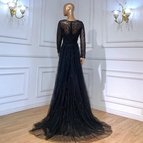 Moslim Zwarte Luxe Elegant Avond Jurken 2025 Kralen Diamond Mermaid Voor Vrouwen Party LA70341A