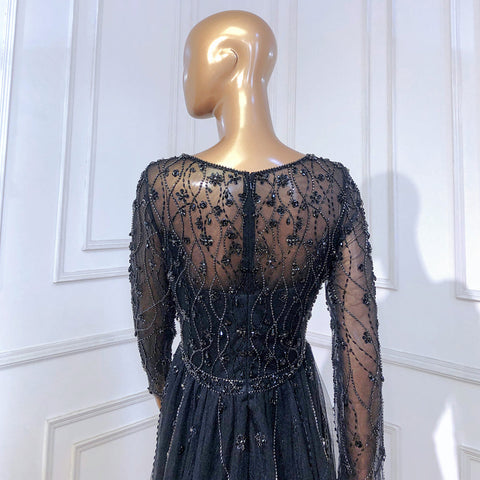 Moslim Zwarte Luxe Elegant Avond Jurken 2025 Kralen Diamond Mermaid Voor Vrouwen Party LA70341A