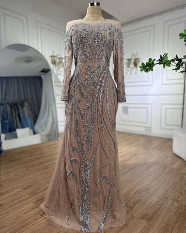 Muslim Mermaid Nude With Overskirt Beaded  Dubai Evening Dresses Gowns 2025 For  Wedding Party LA71943