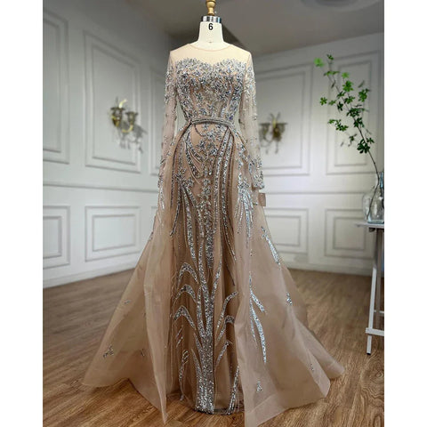 Muslim Mermaid Nude With Overskirt Beaded  Dubai Evening Dresses Gowns 2025 For  Wedding Party LA71943