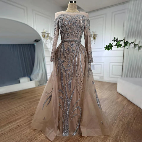 Muslim Mermaid Nude With Overskirt Beaded  Dubai Evening Dresses Gowns 2025 For  Wedding Party LA71943