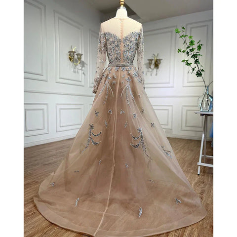 Muslim Mermaid Nude With Overskirt Beaded  Dubai Evening Dresses Gowns 2025 For  Wedding Party LA71943