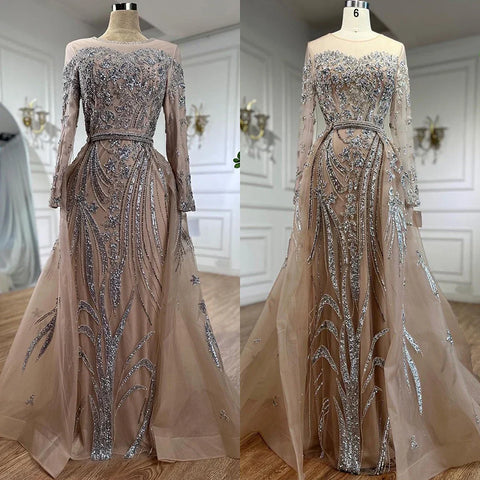 Muslim Mermaid Nude With Overskirt Beaded  Dubai Evening Dresses Gowns 2025 For  Wedding Party LA71943