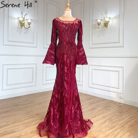 Muslim Navy Blue Mermaid Elegant Evening Dresses Gowns 2025 Flare Sleeve Luxury For Women Party LA71417