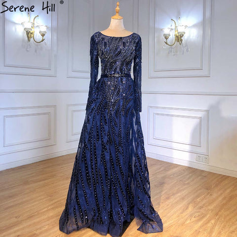 Muslim Navy Blue Overskirt Evening Dresses Gowns 2025 Mermaid Elegant For Women Party LA71382