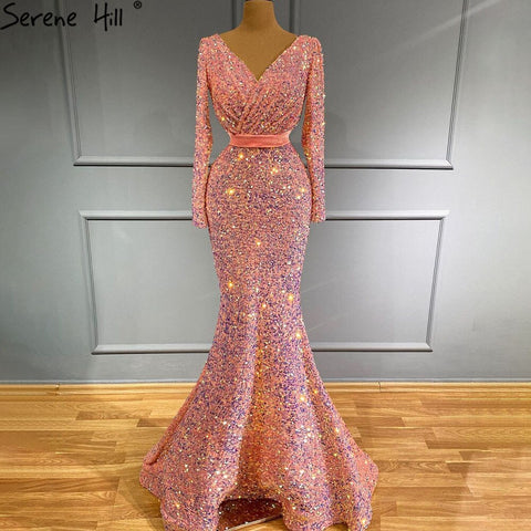 Muslim Pink Mermaid Luxury Evening Dresses Gowns 2025 Elegang Sparkle  For Women Party LA71342