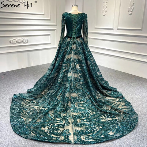 Muslim Wine Red A-Line Luxury Wedding dress 2025 Vintage Long Sleeve Sequined  Evening Gowns  Plus Size  LA60799