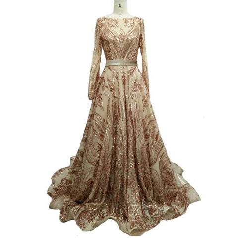 Muslim Wine Red A-Line Luxury Wedding dress 2025 Vintage Long Sleeve Sequined  Evening Gowns  Plus Size  LA60799