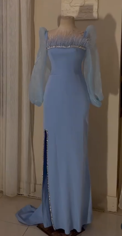 Robe de soirée vintage à manches longues et encolure carrée, modèle Y5014