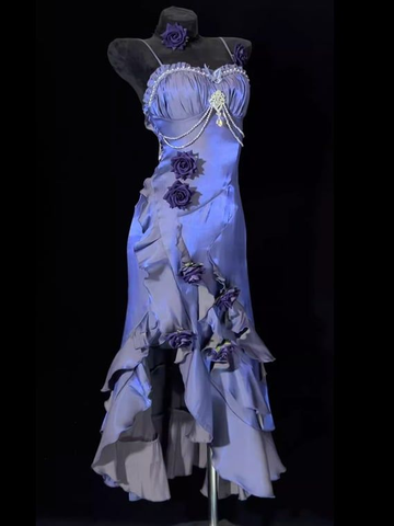 Vestido de noche único de sirena púrpura con flores 3D, tirantes finos, estilo sirena, modelo Y8347