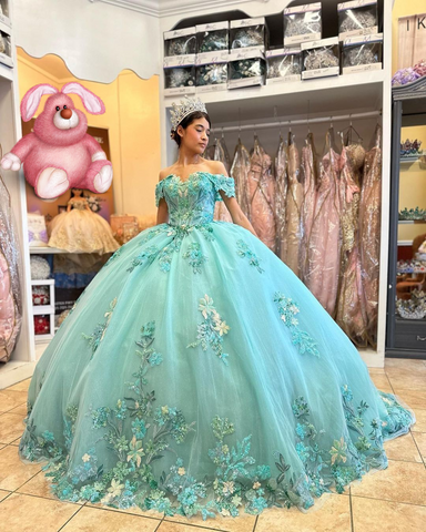Vestidos de quinceañera con falda de baile, hombros descubiertos, apliques florales, estilo mexicano, modelo Y2634