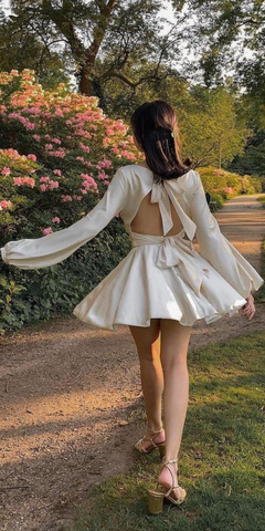 Vestido blanco de corte A para baile de bienvenida con mangas largas, vestido blanco para fiesta de cumpleaños Y2516