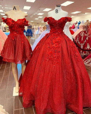 Robe de bal rouge scintillante à épaules dénudées, robe de princesse pour les 15 ans Y1211