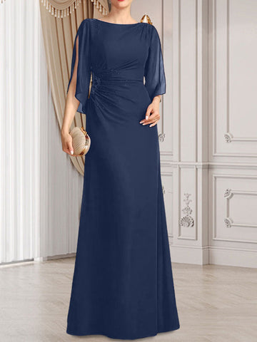 Vestido de corte recto/columna, largo hasta el suelo, de gasa, para la madre de la novia, con plisados ​​y cuentas.