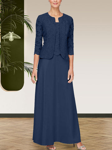 Glitter Lace & Satin Skirt Jacket Dress with Open Jacket