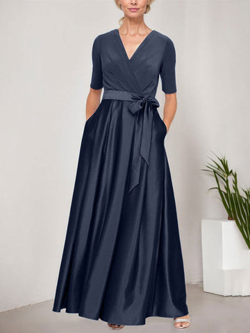Surplice Neckline Ballgown with Full Satin Skirt & Jersey Bodice