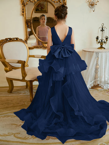 Ball-Gown/Princess Satin Tulle Floor-length Flower Girl Dress