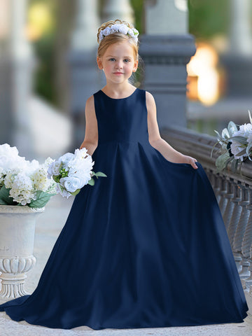 A-line Lace Satin Floor-length First Communion Flower Girl Dress