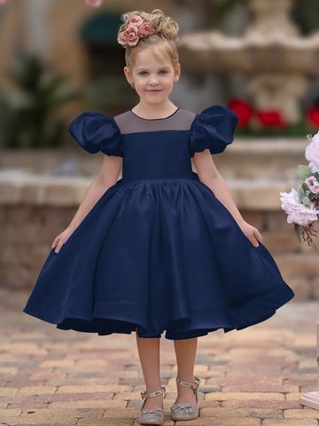 Ball-Gown/Princess Satin Knee-length Flower Girl Dress