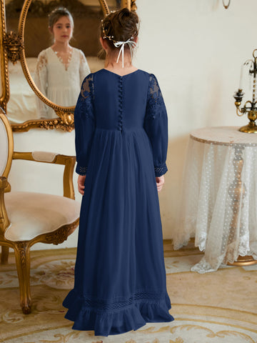 A-line Chiffon Floor-length Ivory First Communion Dress