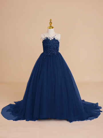 Ball-Gown/Princess Tulle Sweep Train Flower Girl Dress