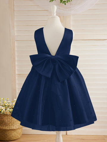 Ball-Gown/Princess Satin Tulle Knee-length Flower Girl Dress