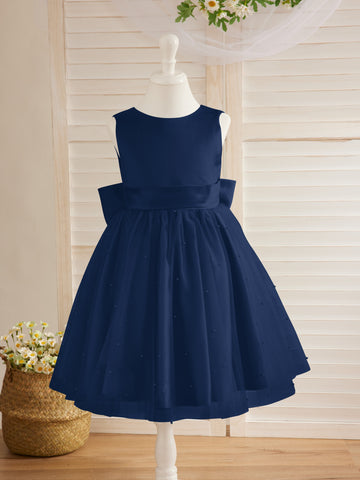 Ball-Gown/Princess Satin Tulle Knee-length Flower Girl Dress