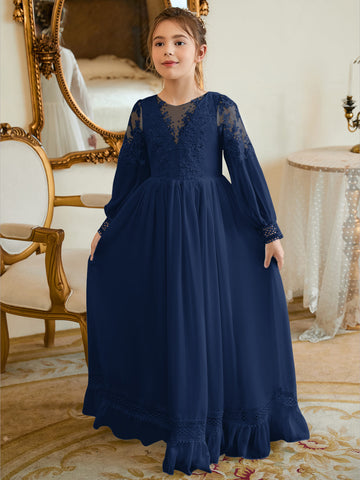 A-line Chiffon Floor-length Ivory First Communion Dress